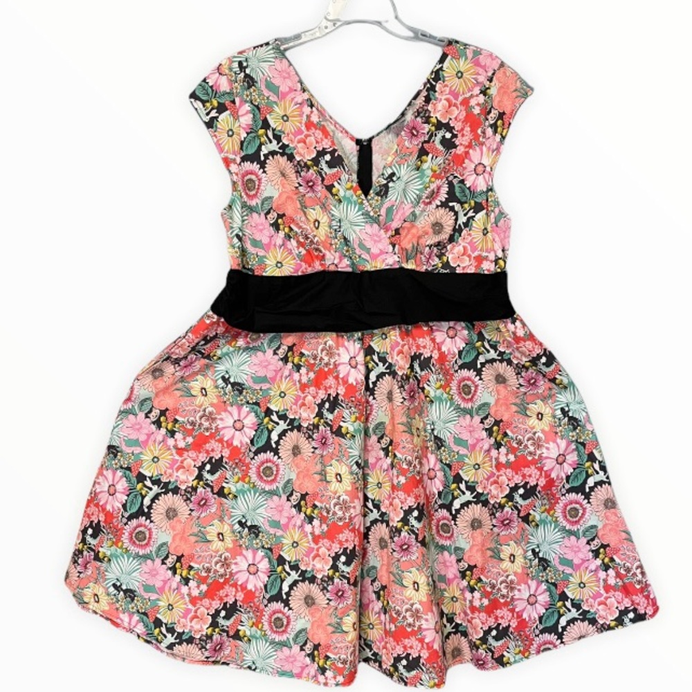 Retrolicious Floral Midi Dress - Pink and Black